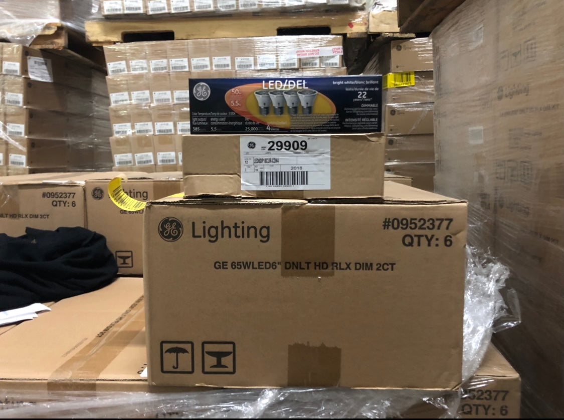 GE LED Flood Light Bulb, Indoor, Bright White, Clear Bulb, 385 Lumens, 5.5-Watts 29909 (4-pack) - 1050 packs/pallet