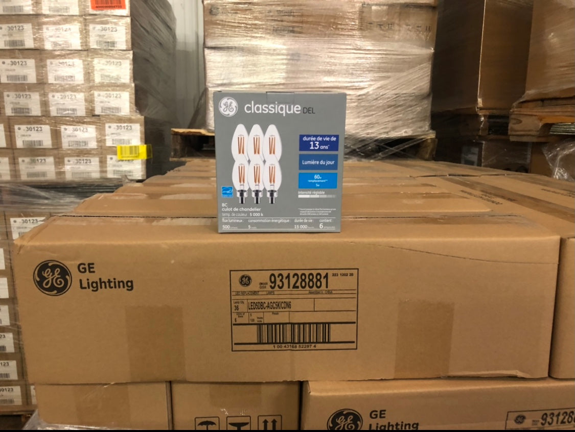 Bombilla LED clásica GE de 5 vatios 93128881 (paquete de 6) - 504 paquetes/palé