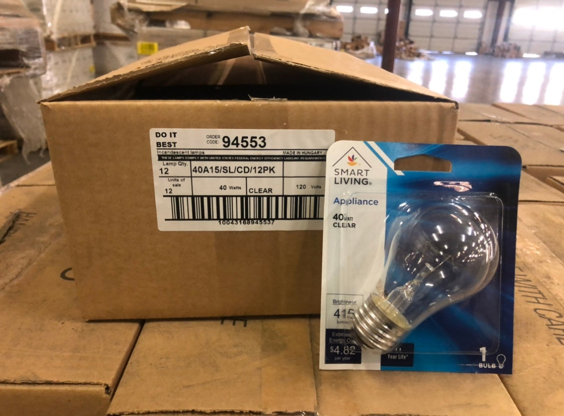 SmartLiving Appliance 40-watt A15 Incandescent Light Bulb Clear 94553 (1-pack) - 1,152 packs/pallet